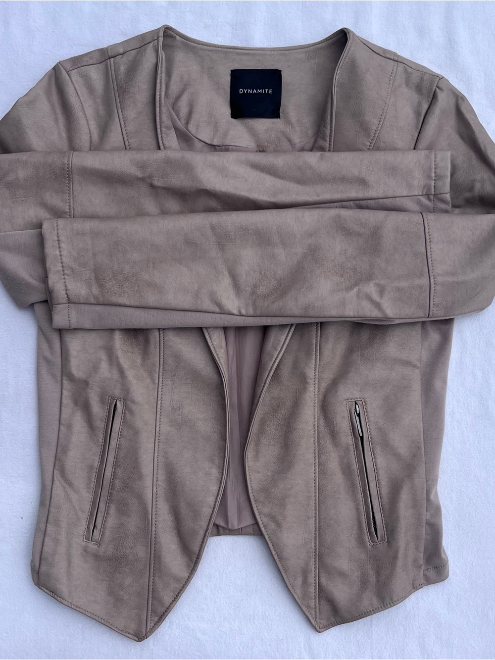 Dynamite Taupe Faux Suede Open Blazer